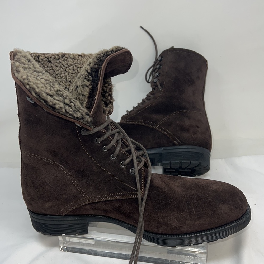 Men’s Sz 9.5 Brown Suede Full Fur Lined Lace Up Lug Boots - Picture 12 of 12